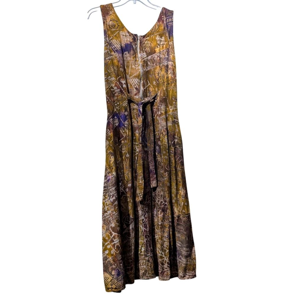 Hand Made In Indonesia 100% Rayon Sleeveless Tie Back Fall Color Dress Size S - Picture 2 of 8